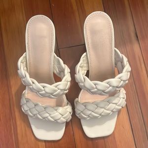 Ivory braided strappy sandals block heel